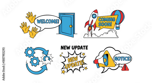 Digital communication icons and web elements on a clean white background for application interfaces and online platforms