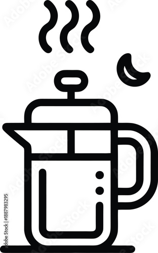 French press coffee maker with crescent moon simple illustration silhouette