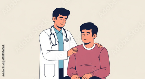 Doctor comforting patient with reassuring gesture in medical consultation