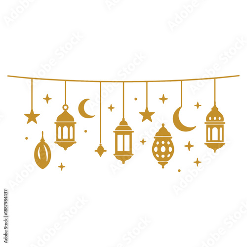 Arabic Traditional Ramadan Kareem Lantern Garland Vector Illustration