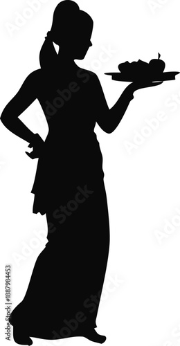 Silhouette Of A Woman Holding A Puja Thali Tray