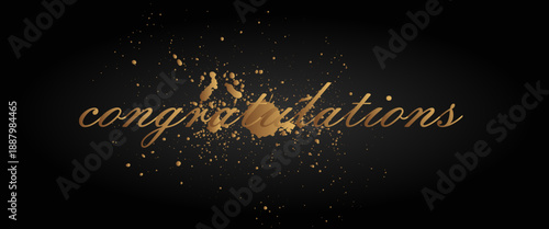 Congratulations text. Golden Congratulations letters on black background. Handwritten modern brush lettering. EPS vector illustration