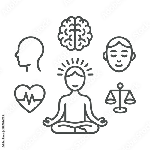 Yoga Meditation and Mental Health Wellness Icons