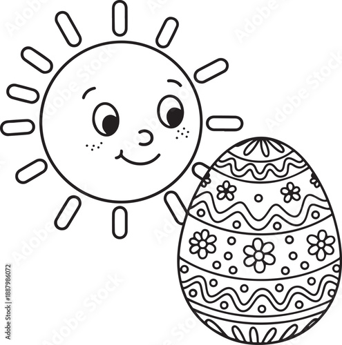 illustration of a black and white easter egg with a gold pattern and ribbon in a basket serves as a festive holiday decoration for a spring celebration gift design
