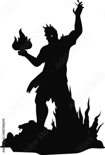 Silhouette Of A Giant Statue Burning