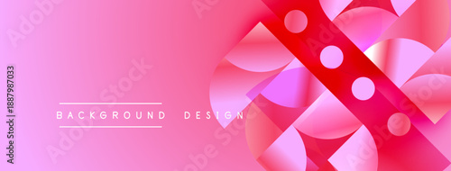 Abstract pink design features overlapping shapes, gradients, smooth curves. Modern background with text elements present.