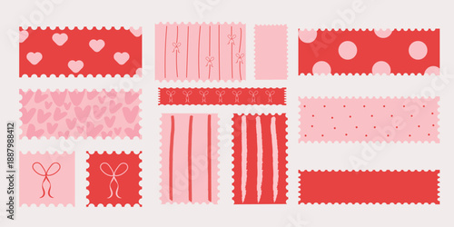 Frame wavy doodle or vector stamp and sticker set for Valentine's Day. Hand drawn brown and pink blank frames for web design. Vector illustration