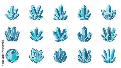 Collection of Blue Crystal Formations and Gemstone.