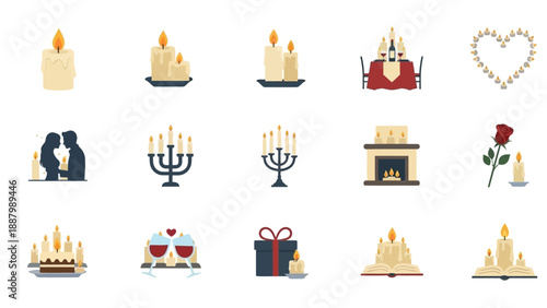 Collection of Candle and Wedding Icons.