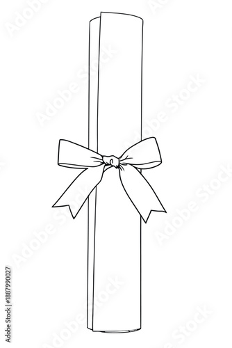 Illustration of a rolled-up diploma tied with a ribbon. The scroll symbolizes achievement and celebration, conveying a sense of accomplishment and formality.