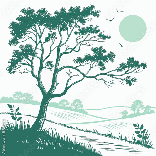 Serene landscape with a majestic tree