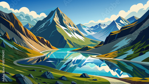 Very beautiful Bâlea Lake along the Transfăgărășan road reflects dramatic alpine peaks and glacial surroundings, showcasing Romania’s high-altitude mountain landscape with crystal water and breathtaki