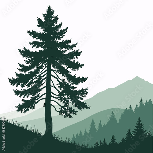Solitary pine in mountainous landscape