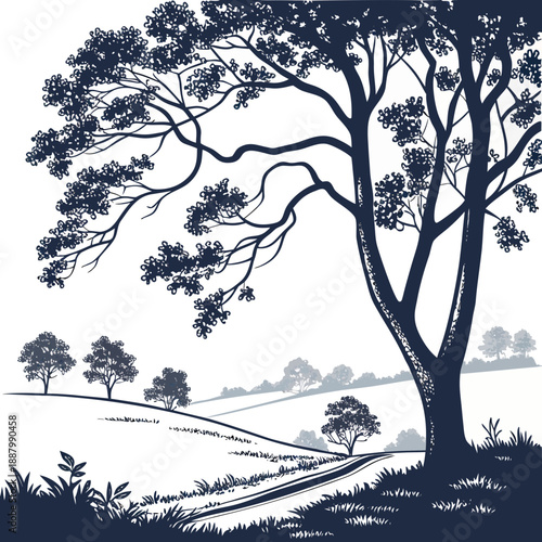 Serene countryside tree silhouette