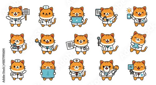 Cute Cat Doctor Character Poses Collection