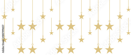 Golden stars hanging from chains on a white background. Hanging Star for Islamic Header Decoration Element Vector illustration