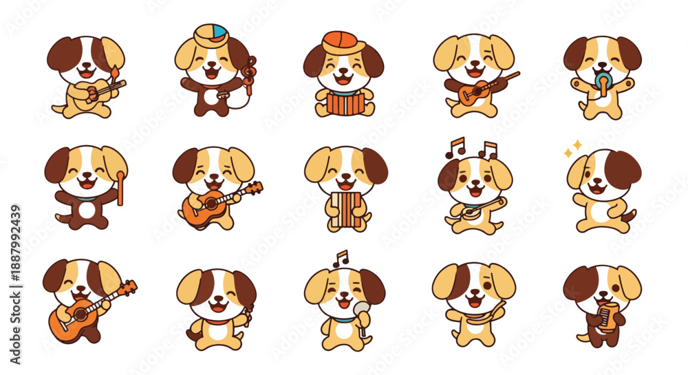 Fototapeta premium Cute Cartoon Dog Musician Character Collection