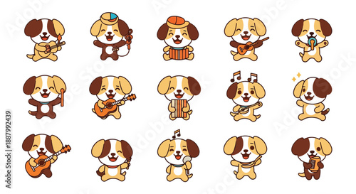 Cute Cartoon Dog Musician Character Collection