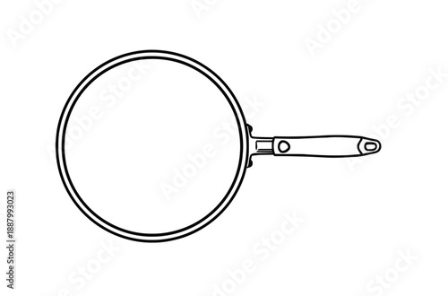 Line drawing of a frying pan with a long handle extending to the right. The pan's circular shape and clean lines convey a simple, utilitarian design.