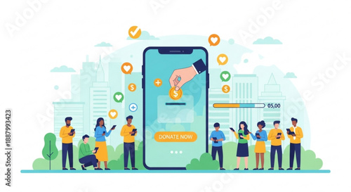 People using mobile phone for cashless payment in city