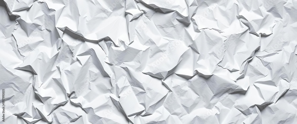 Obraz premium Deep creases and shadows on a crumpled sheet of white paper, texture, wrinkle
