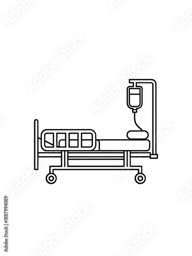 Hospital bed with intravenous drip on a stand