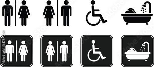 Bathroom and Accessibility Signs Collection with Black and White Icons untitled