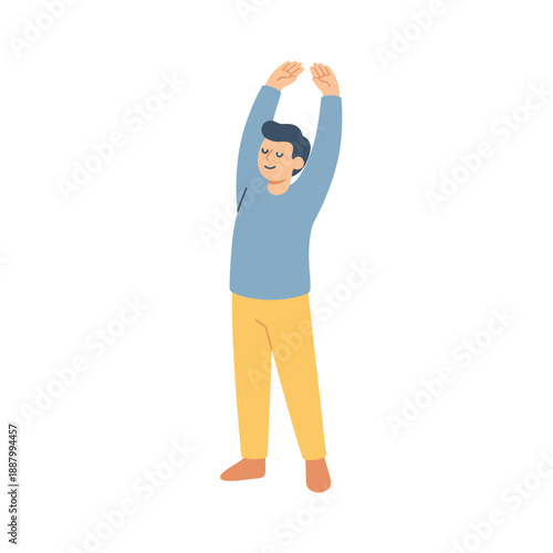 Happy Man Stretching Arms Overhead Illustration