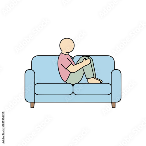 Minimalist Person Sitting on Sofa with Knees Up Vector Illustration