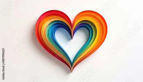 Heart-shaped rainbow arc, soft hues and gentle curves, flat design 