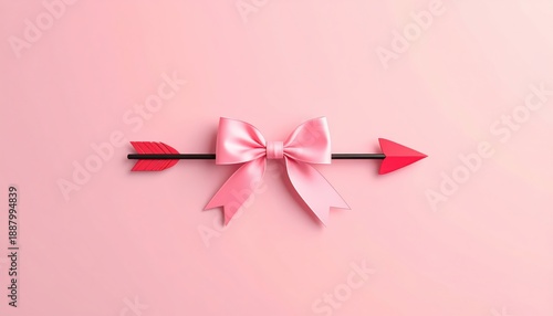 Romantic bow and arrow, playful curves and gentle tones, flat design 