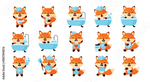 Cute Cartoon Fox Characters in Various Poses and Activities
