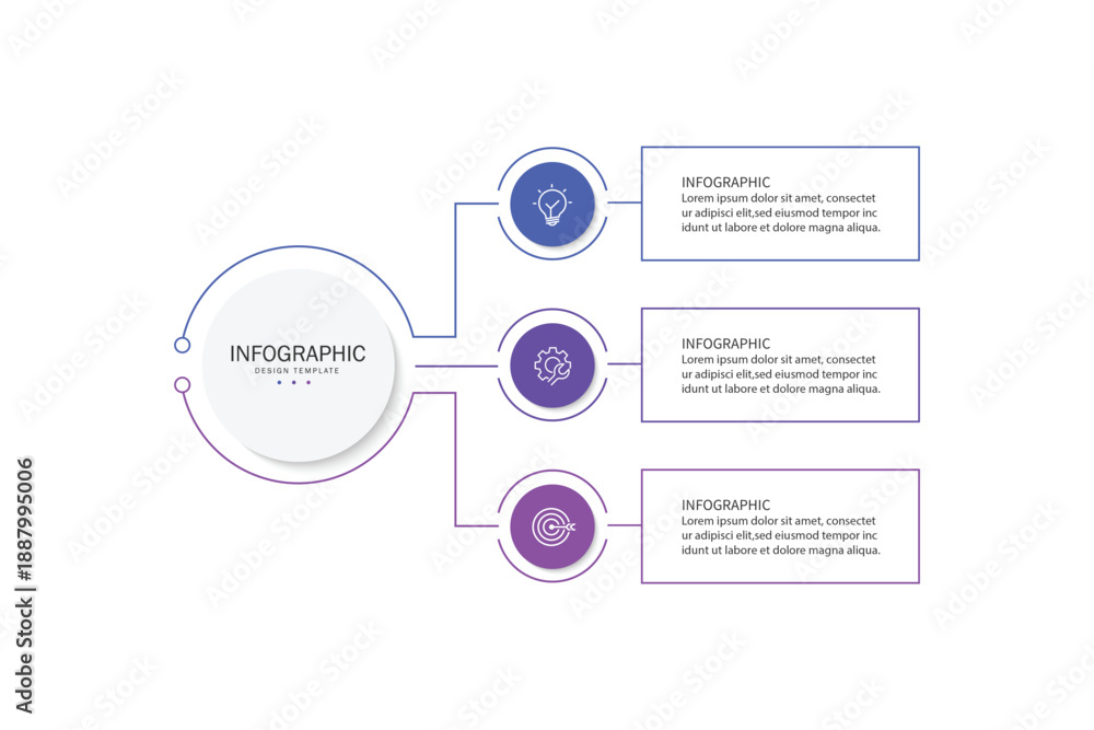 Fototapeta premium Vector infographic label design with circle infographic template design and 3 options or steps.