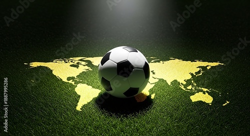 Wallpaper Mural Soccer ball on a world map with grass background. Torontodigital.ca