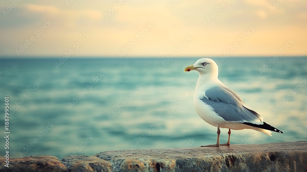 Obraz premium A seagull watches the seascape