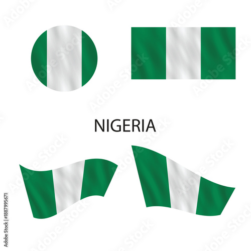 Nigerian flag illustrations in various styles and viewpoints showcasing national pride and identity