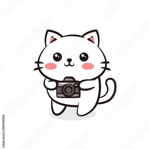 Cute Photographer Cat Character Holding a Camera.