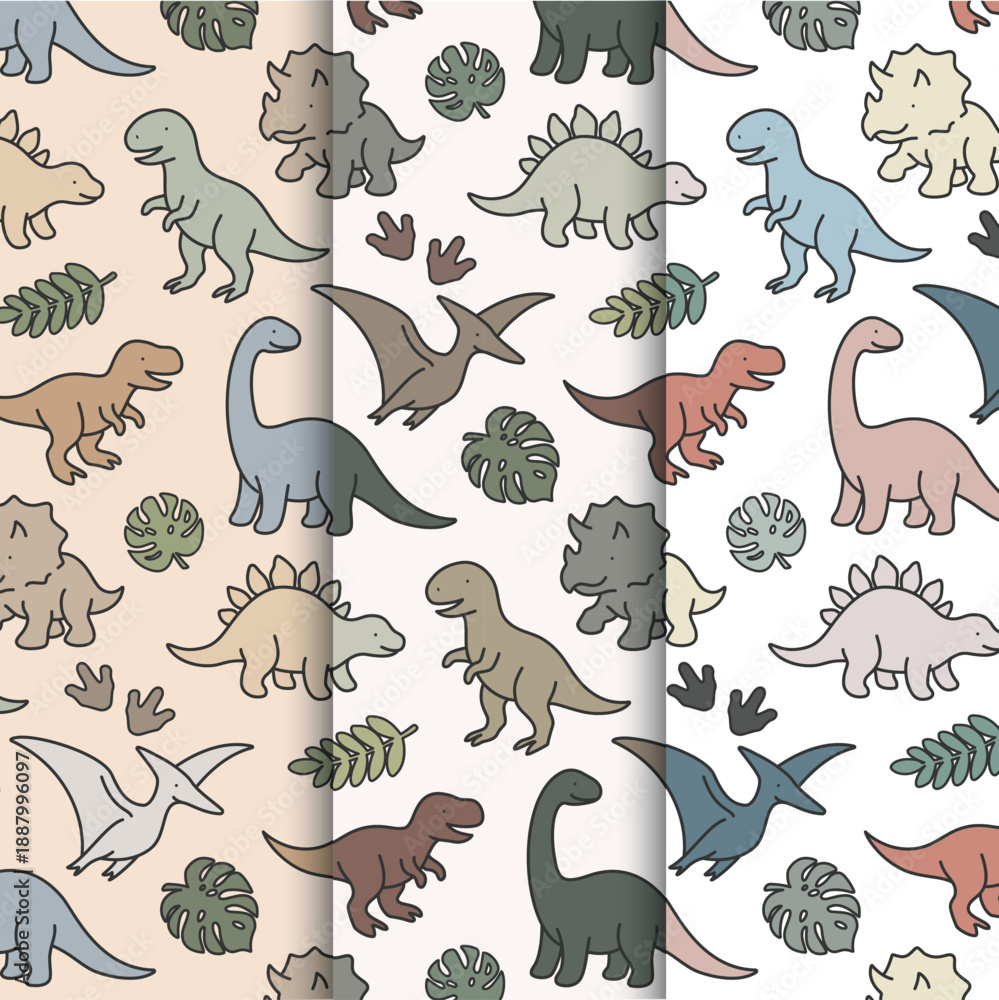 Obraz premium Adorable Dinosaur Pattern Set