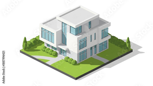 Modern Architectural Design Sleek White Residential Building with Landscaping