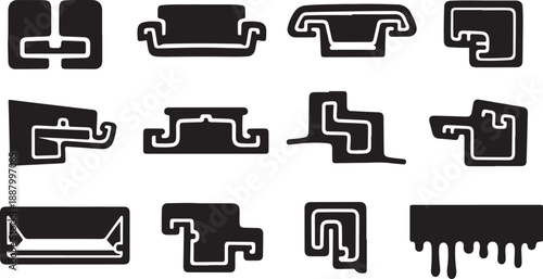 Various black and white window frame icon designs collection