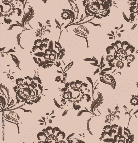 Big flowers pattern, upscale floral pattern. graphical textures floral, trendy colors pattern , flowers background with leaves. vector illustration.