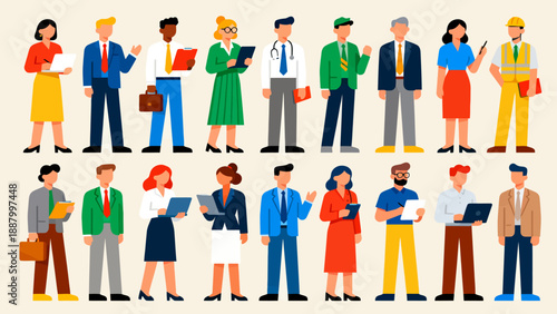 diverse group of professionals in colorful outfits