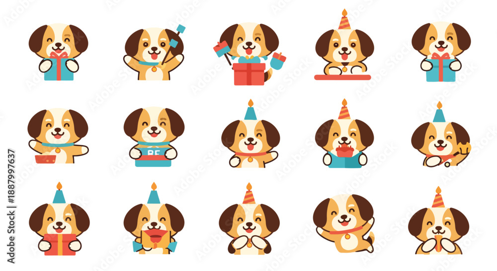 Fototapeta premium Cute Puppy Cartoon Character Set For Celebrations