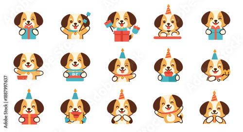 Cute Puppy Cartoon Character Set For Celebrations