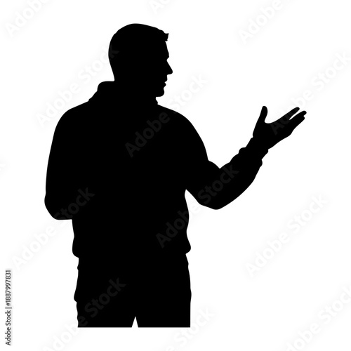 Silhouette of a man gesturing with his hand raised in explanation Vector
