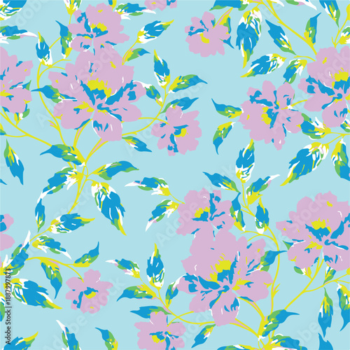 Big flowers pattern, upscale floral pattern. graphical textures floral, trendy colors pattern , flowers background with leaves. vector illustration.