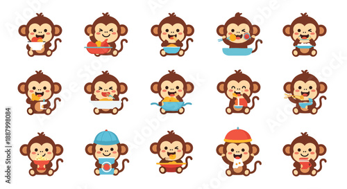 Cartoon Monkey with Food Vector Collection