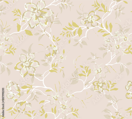 Big flowers pattern, upscale floral pattern. graphical textures floral, trendy colors pattern , flowers background with leaves. vector illustration.