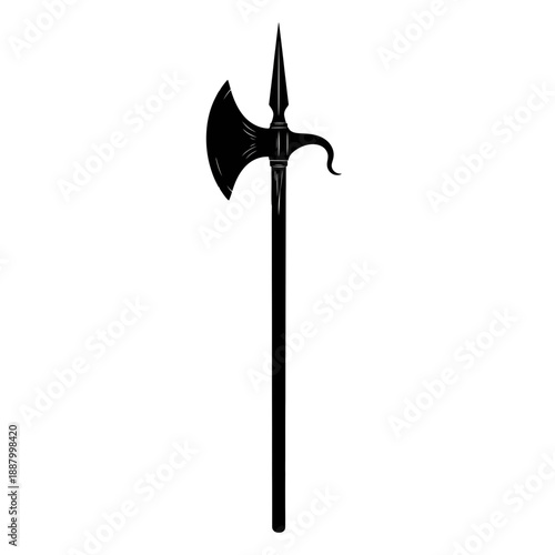 A striking black silhouette of a medieval halberd weapon on a white background Vector