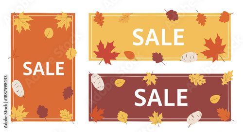 Autumn themed sale banners with seasonal falling leaves graphic design for promotional marketing campaigns